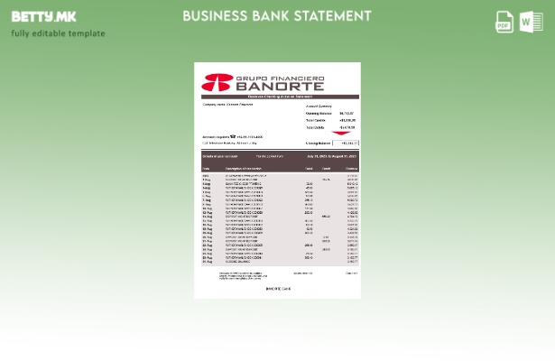 модерен стил на Banorte Bank изјава за претпријатието Word и PDF шаблон